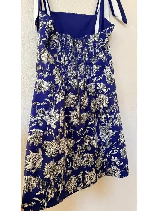 New Alice and Olivia Maryann Floral Tie Shoulder Dress Indigo Multi Sz 10 $440 - Picture 11 of 14